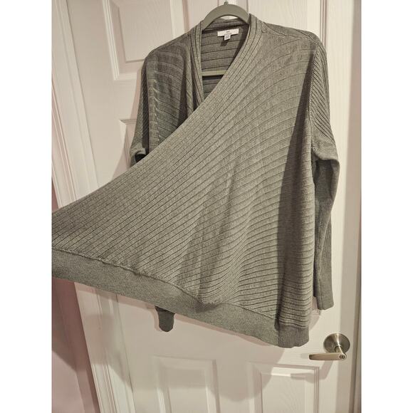 H Halston open drapy viscose cardigan sweater large gray ribbed casual cozy - Picture 2 of 9